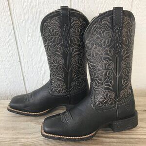 Ariat Round Up Remuda Womens Black Deertan Leather Western Boots 7.5 B 10034024